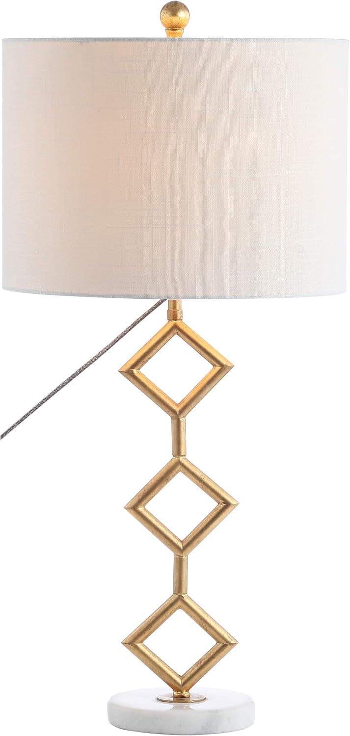 JONATHAN Y JYL1080A Diamante 29.5" Modern Gilt Metal with Marble Base LED Table Lamp Classic Glam Bedside Desk Nightstand Lamp for Bedroom Living Room Office College Bookcase, Gold Leaf/White
