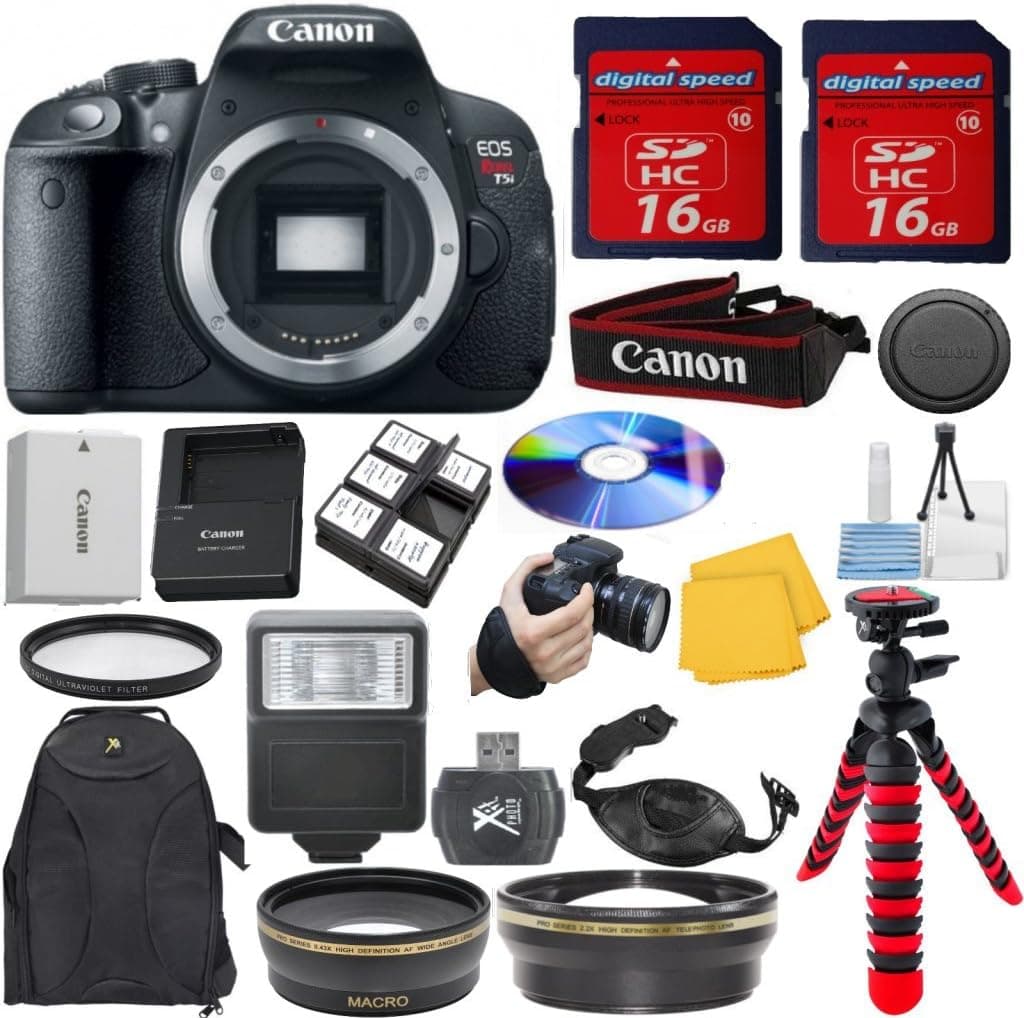Canon EOS Rebel T5i DSLR Camera Body Bundle with Wide Angle Lens, Telephoto Lens and Starter Kit (11 Items)