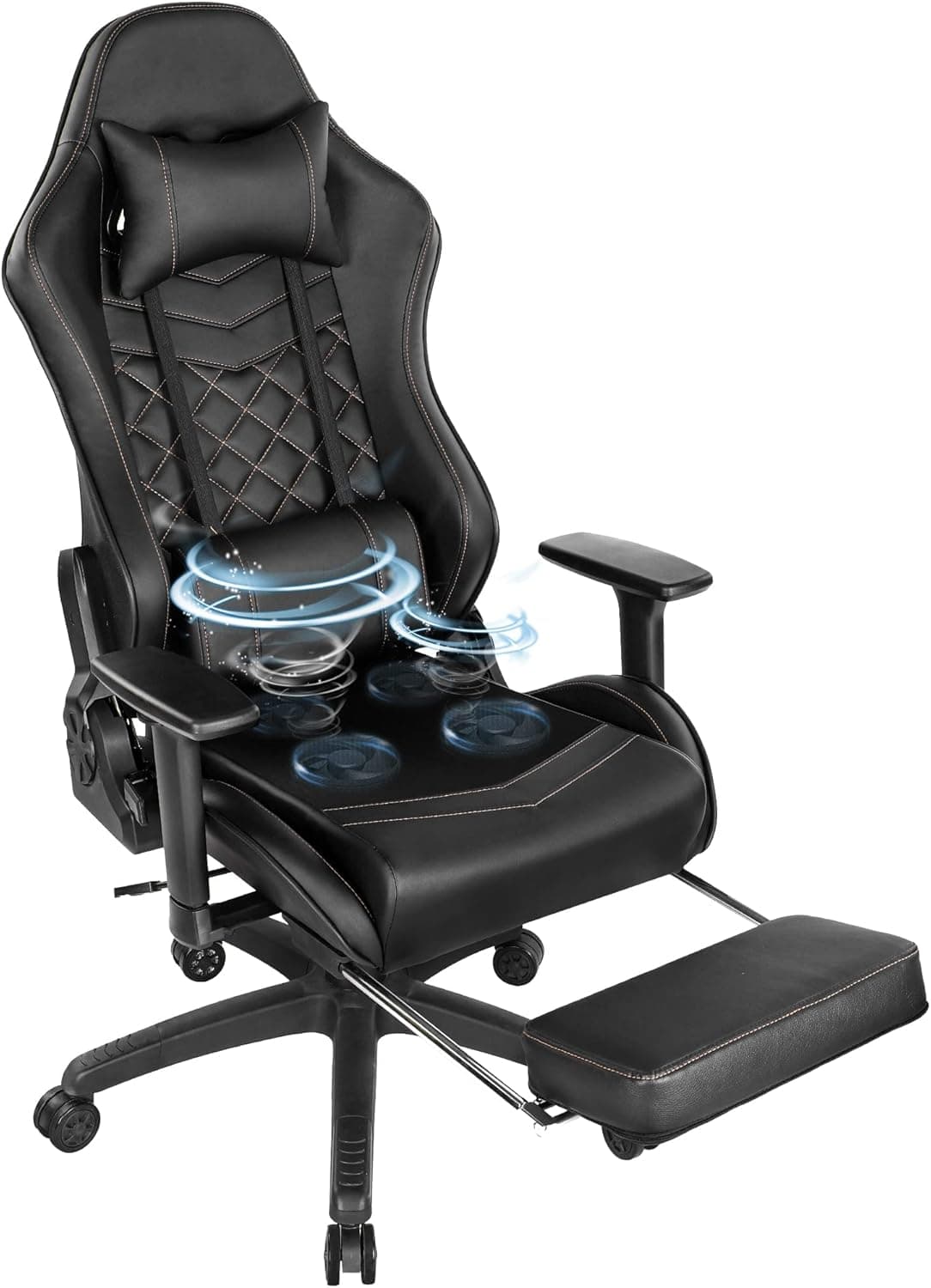 Blue Whale Heavy Duty Gaming Chair with Air-Cooling System, 350LBS Reinforced Nylon Base, High Back Racing Computer Chair with Adjustable Linked Armrest, PU Leather Ergonomic Office Chair