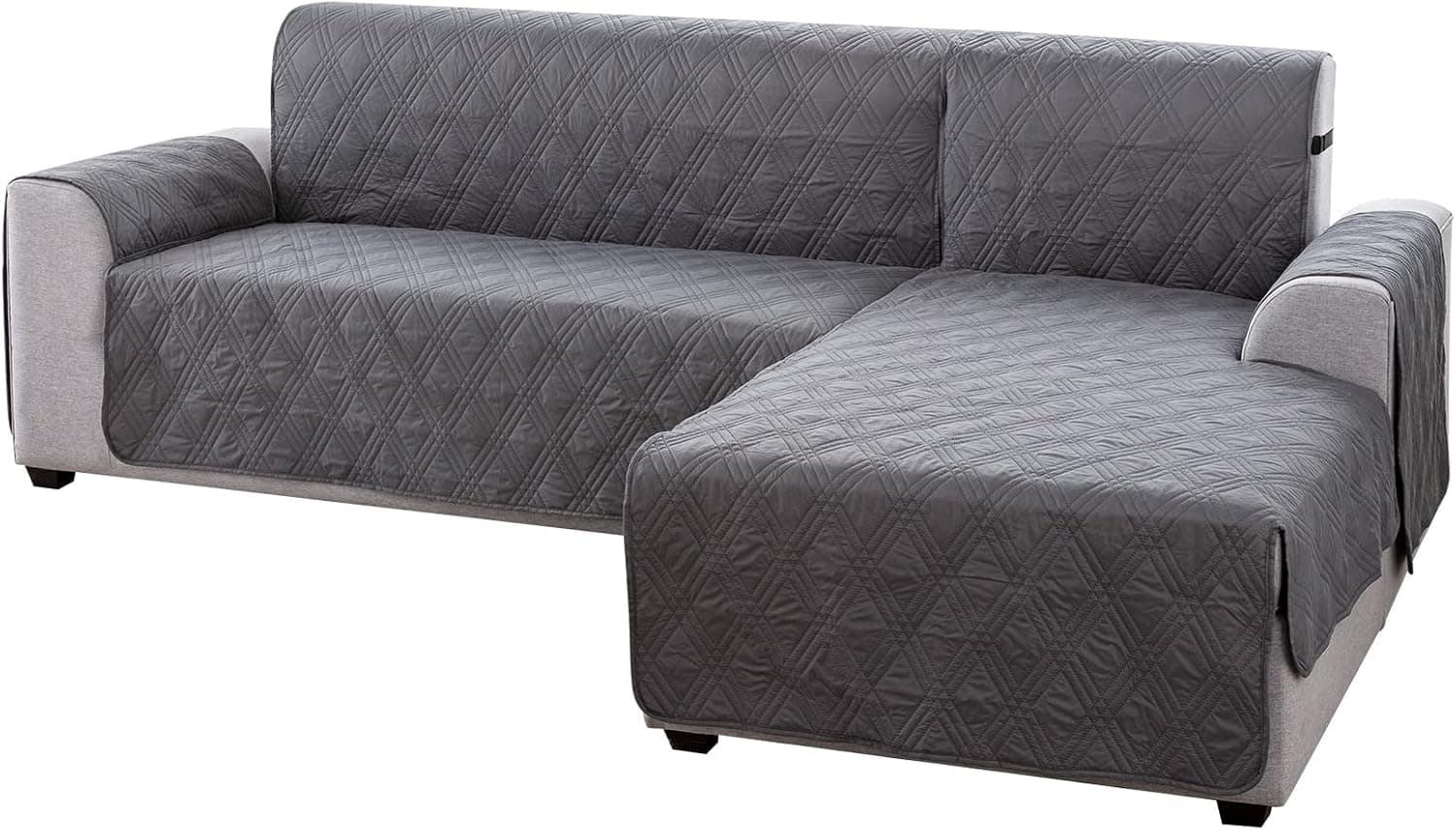 Genina Sectional Couch Covers for Dogs L Shaped Sofa Covers Chaise Lounge Cover Reversible Couch Covers for Sectional Sofa L Shape Furniture Protectors Cover for Pets, Kids (Dark Gray, X-Large)