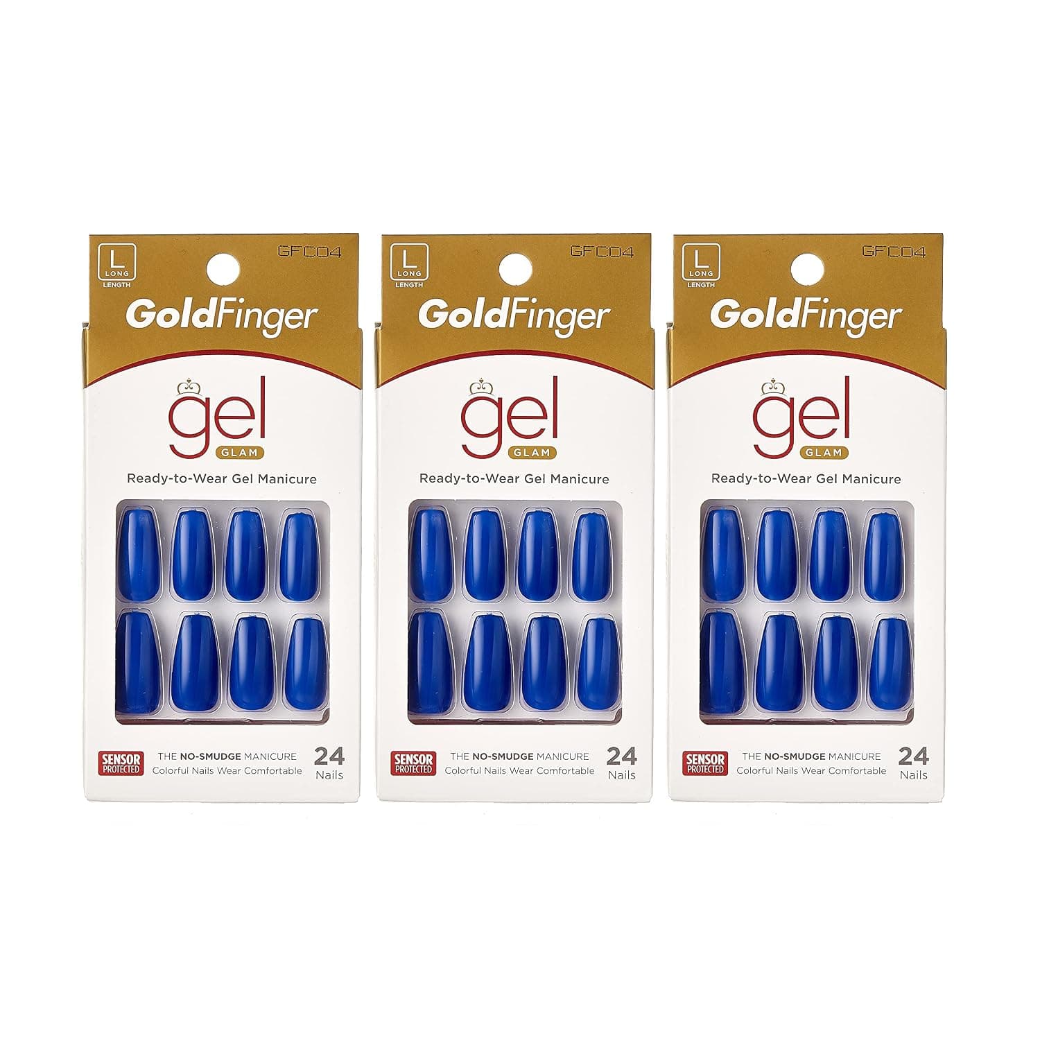 Gold Finger Full Cover Nails Gel Glam Ready to Wear Gel Manicure Long Nails (3 PACK)