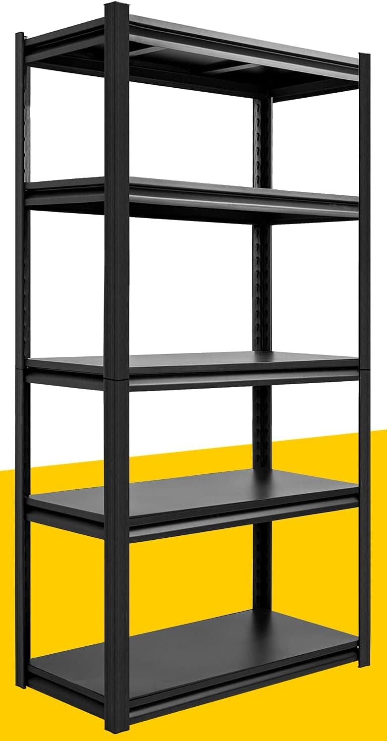 Raybee 5-Tier Garage Shelves, Metal Heavy Duty Storage Shelf with Adjustable Steel Shelving Units, 2000 lbs Capacity, Muscle Racks Utility Shelves for Garage, 31.5" W x 16.5" L x 72" H, Black