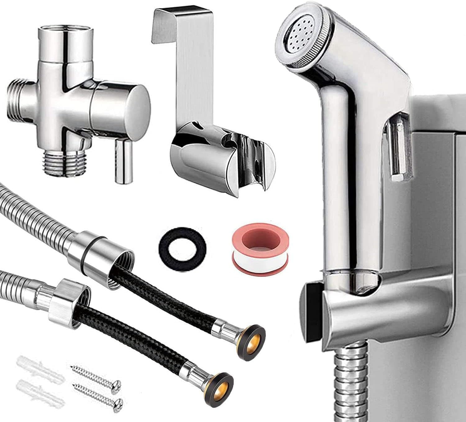 Bidet Sprayer for Toilet, Handheld Cloth Diaper Sprayer, Bathroom Jet Sprayer Kit Spray Attachment with Explosion-proof Hose, Great Water Pressure for Bathing Pets, Feminine Hygiene(Sliver)