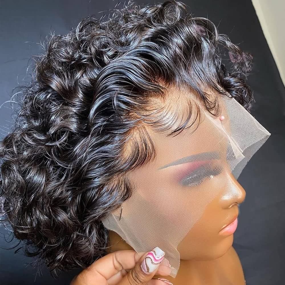 Czrleaty Pixie Cut Wig Human Hair Short Curly Lace Front Wigs Human Hair 13X1 Pixie Cut Wigs for Black Women Pre Plucked Short Curly Pixie Cut Lace Front Wigs Human Hair