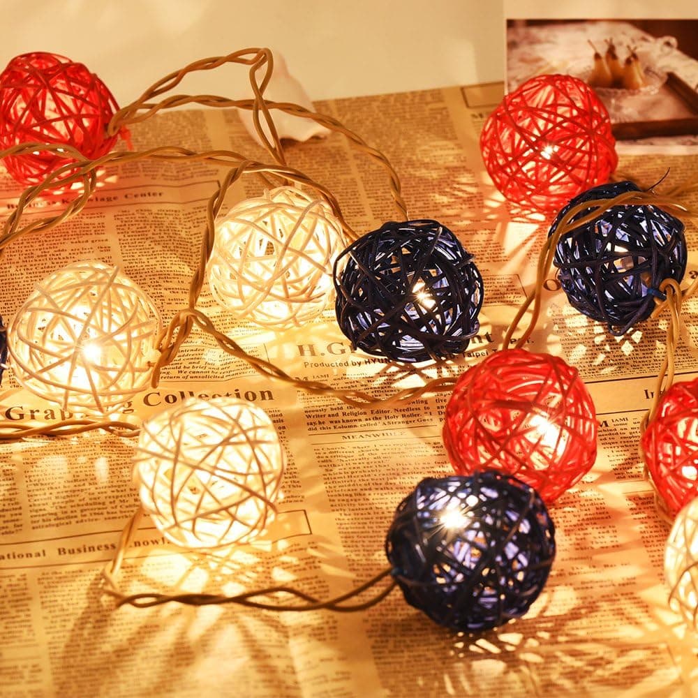 Emlyn Rattan Ball LED String Lights 14.8 Feet 20 LED Night Lights for Wedding Bedroom Party Decorations