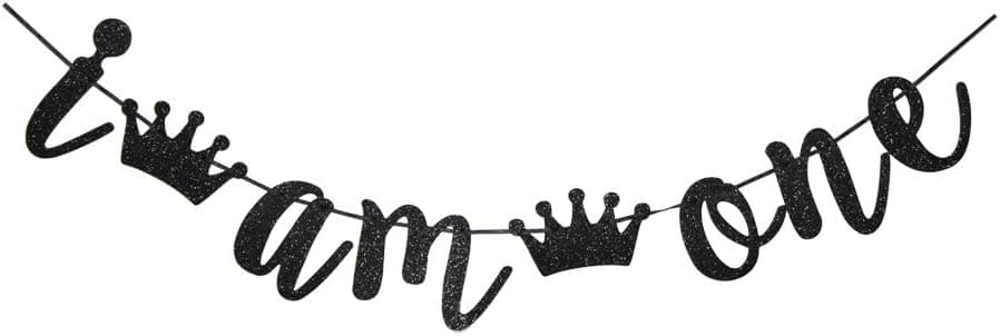 I Am One Black Color Banner for Baby's First Birthday Party Sign Decorations, Baby's 1st Birthday Party Supplies