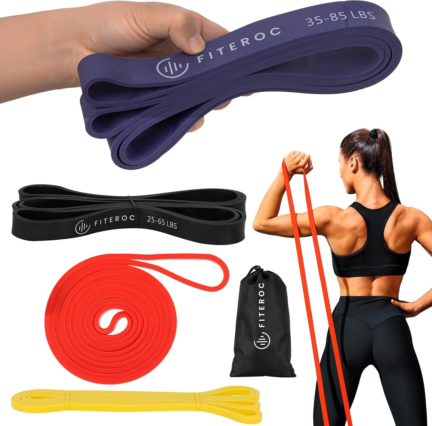 Fiteroc Pull up Assistance Bands - Long Loop Resistance Bands for Working Out, Crossfit, Strength Training and Stretching - Pull up Assist Band for Men and Women - Set of 4