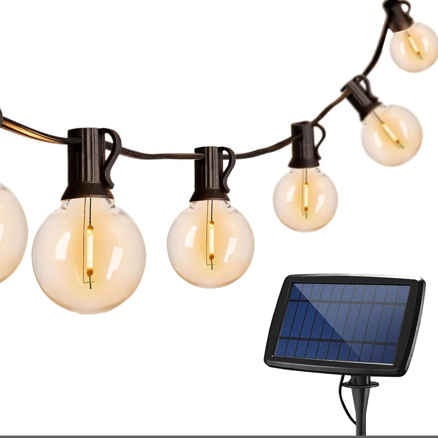 Binval G40 Globe String Lights 25Ft Solar Powered with 25 Clear LED Bulbs, Vintage Backyard Patio Lights, Hanging Indoor/Outdoor String Lights for Bistro Pergola Deckard Tents Cafe Gazebo Porch Party