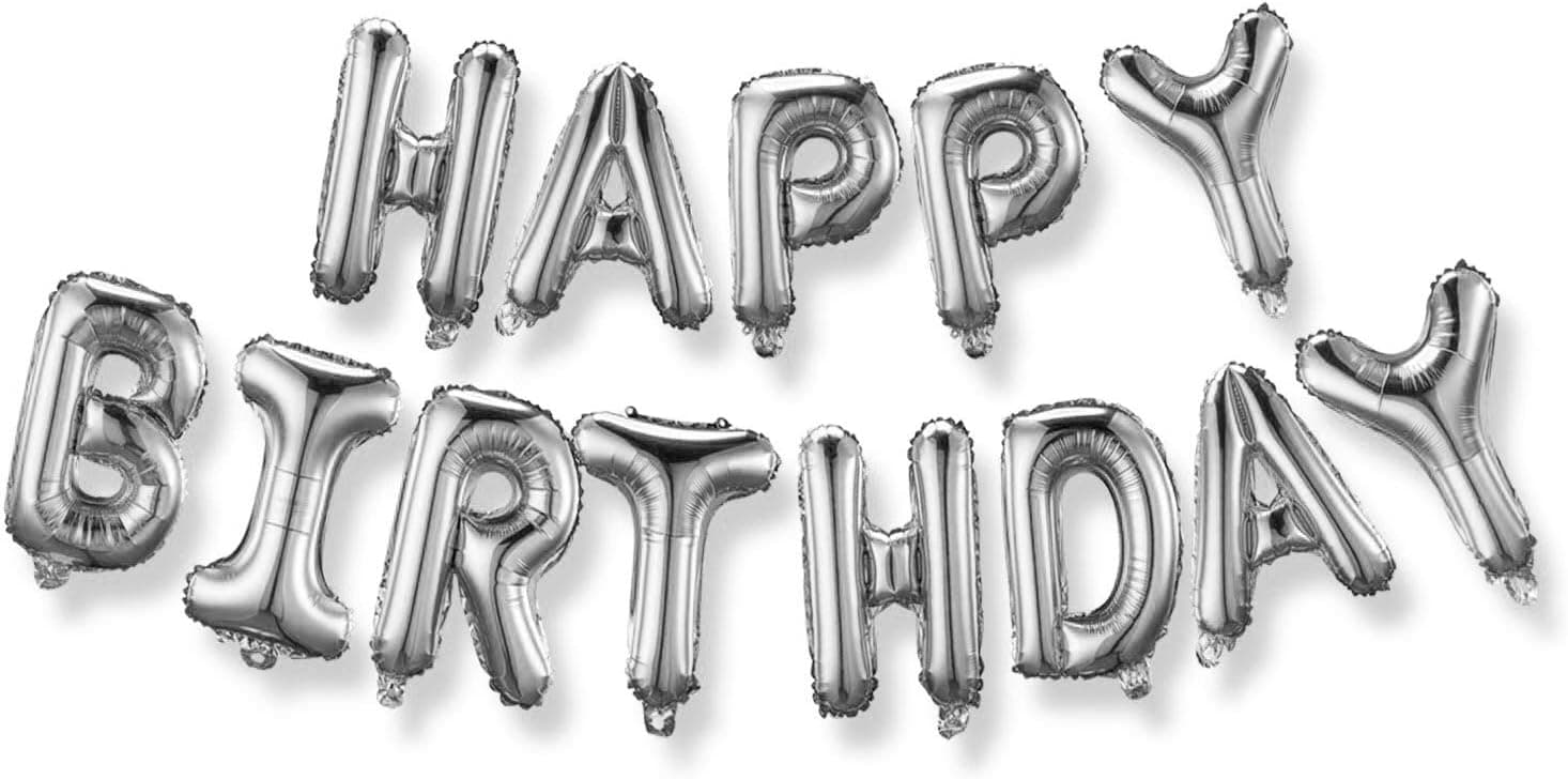Happy Birthday Balloons, REKOBON Aluminum Foil Birthday Banner Balloon for Birthday Party Decorations (Silver)