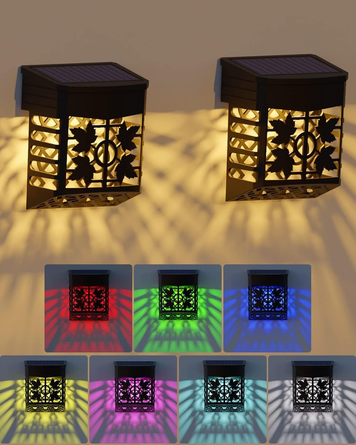 Swonuk Solar Fence Lights, 6 Pack Solar Deck Lights with 4 Modes(Rainbow Color/Fixed Color/Warm White/White Light), Waterproof Solar Outdoor Lights for Garden Pathway Walkway Railing Post Stair Step