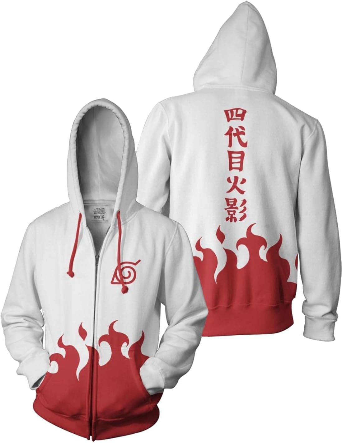 Ripple Junction Naruto Shippuden Fourth Hokage Inspired Red Flame Full Zip Adult Unisex Fleece Hoodie Officially Licensed