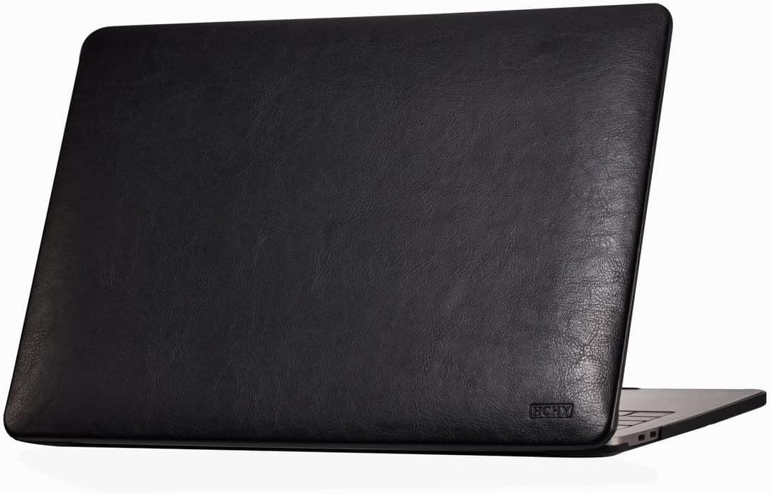 HCHY Compatible with MacBook Pro 14 inch Case Premium Leather Case 2021 Release with Liquid Retina XDR Display Touch ID, A2442 M1 Max /M1 Pro Italian PU Leather Hard Shell Cover (Black)