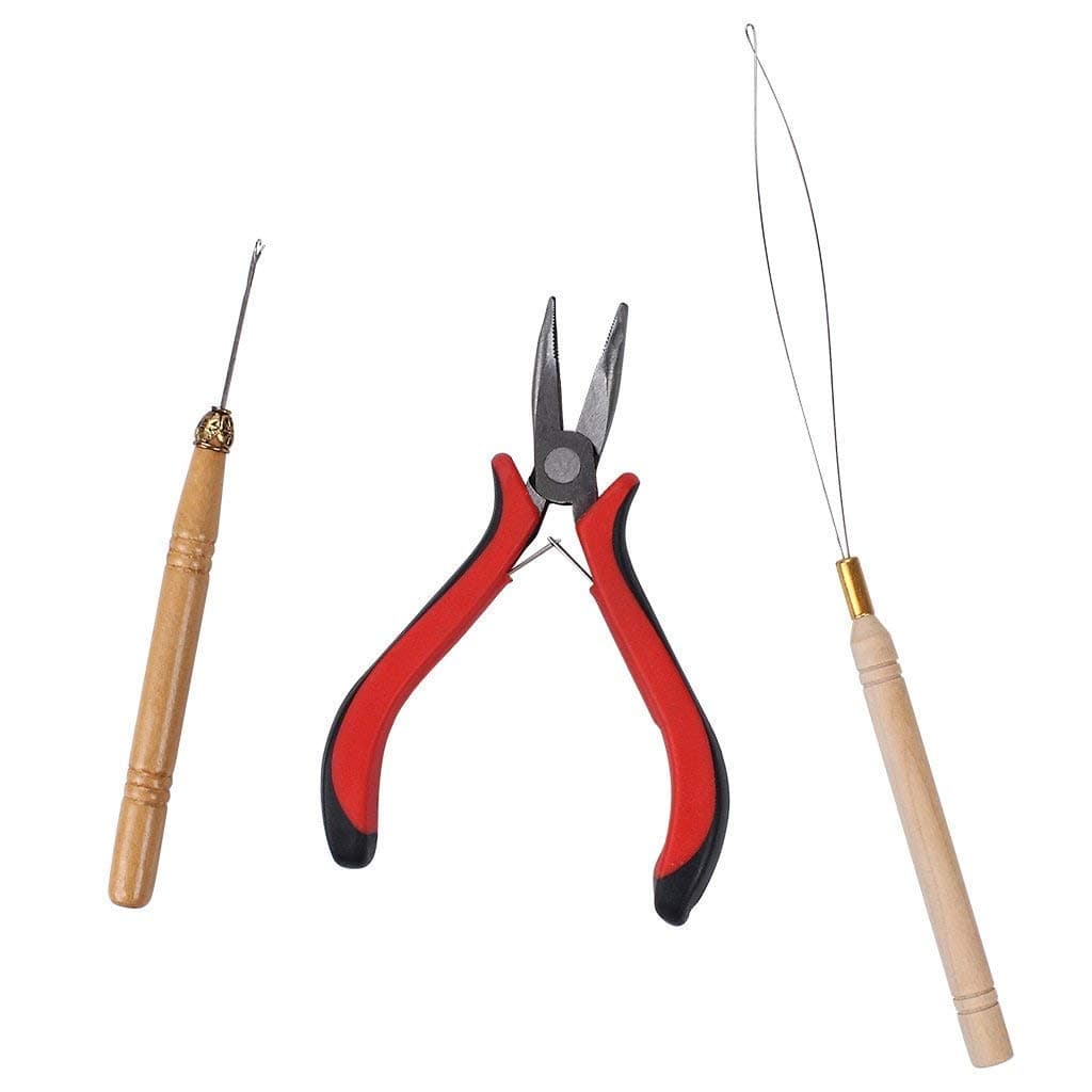 Hair Extensions Tool kit 1Pc Pliers 2Pcs Pulling Hook Loop Needle 200Pcs Micro Nano Rings for Link Hair and Feather Hair Extensions (#3 Dark Brown)