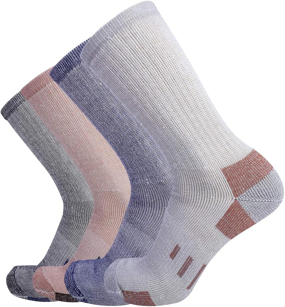 EnerWear 4Pack Unisex Merino Wool Outdoor Hiking Crew Socks