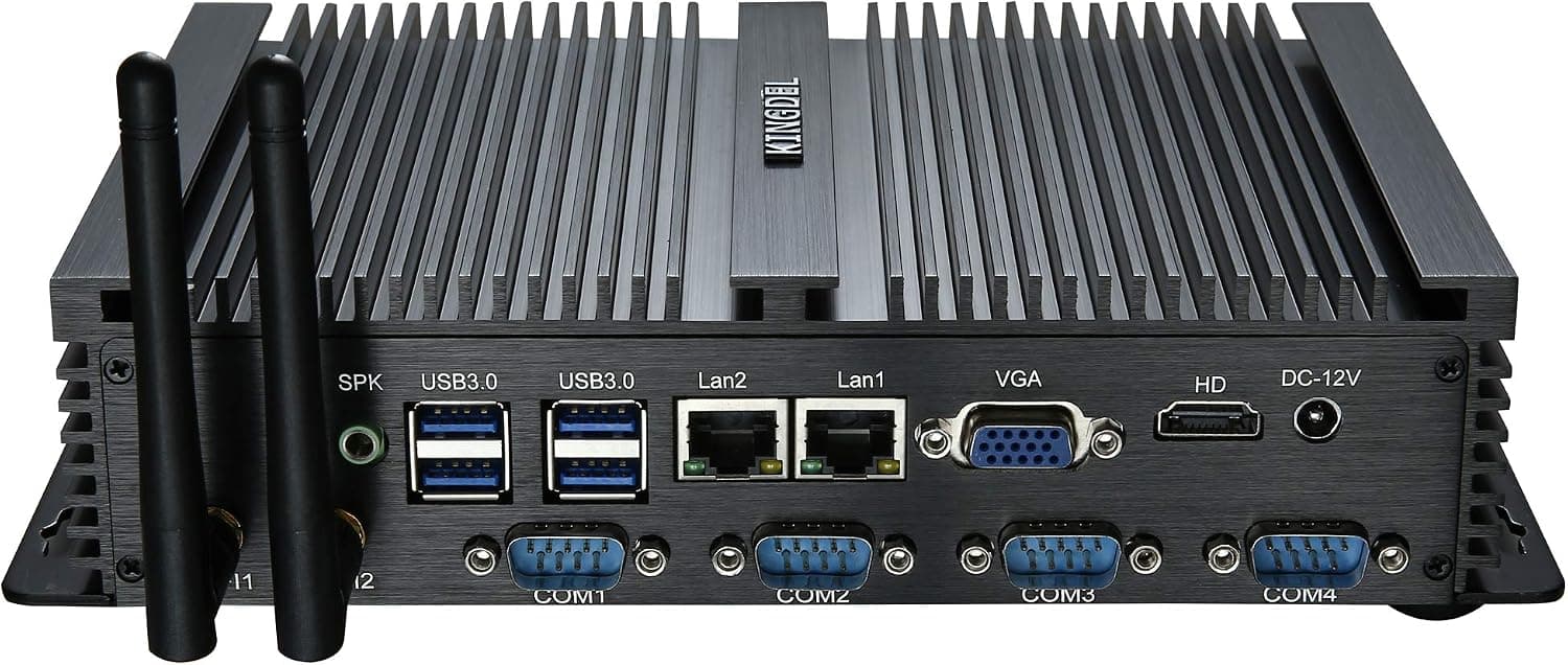 KINGDEL Powerful Mini PC, Fanless Industrial PC, Intel i5 Dual Core CPU, 8GB RAM, 128GB SSD, 2xNICs, 4xUSB 3.0, 4xCOM RS232, HD Port, Metal Case, Windows 11 Pro