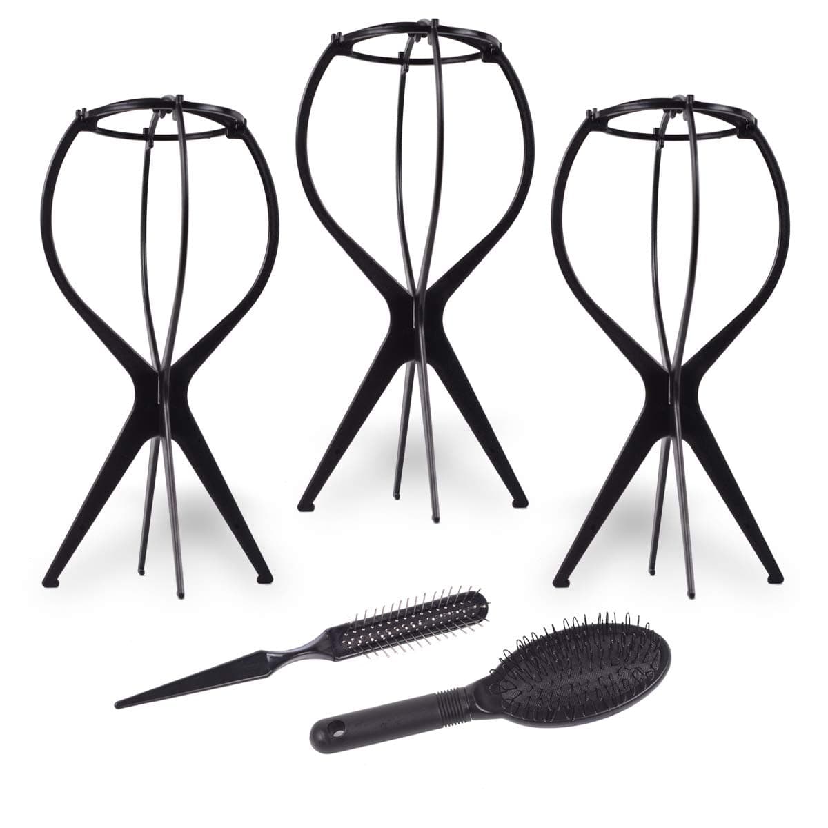 Short Wig Stands for Wigs, 14.2 Inches Portable Collapsible Wig Dryer, Durable Wig Holder, Travel Wig Stands, Black (3 Pack)