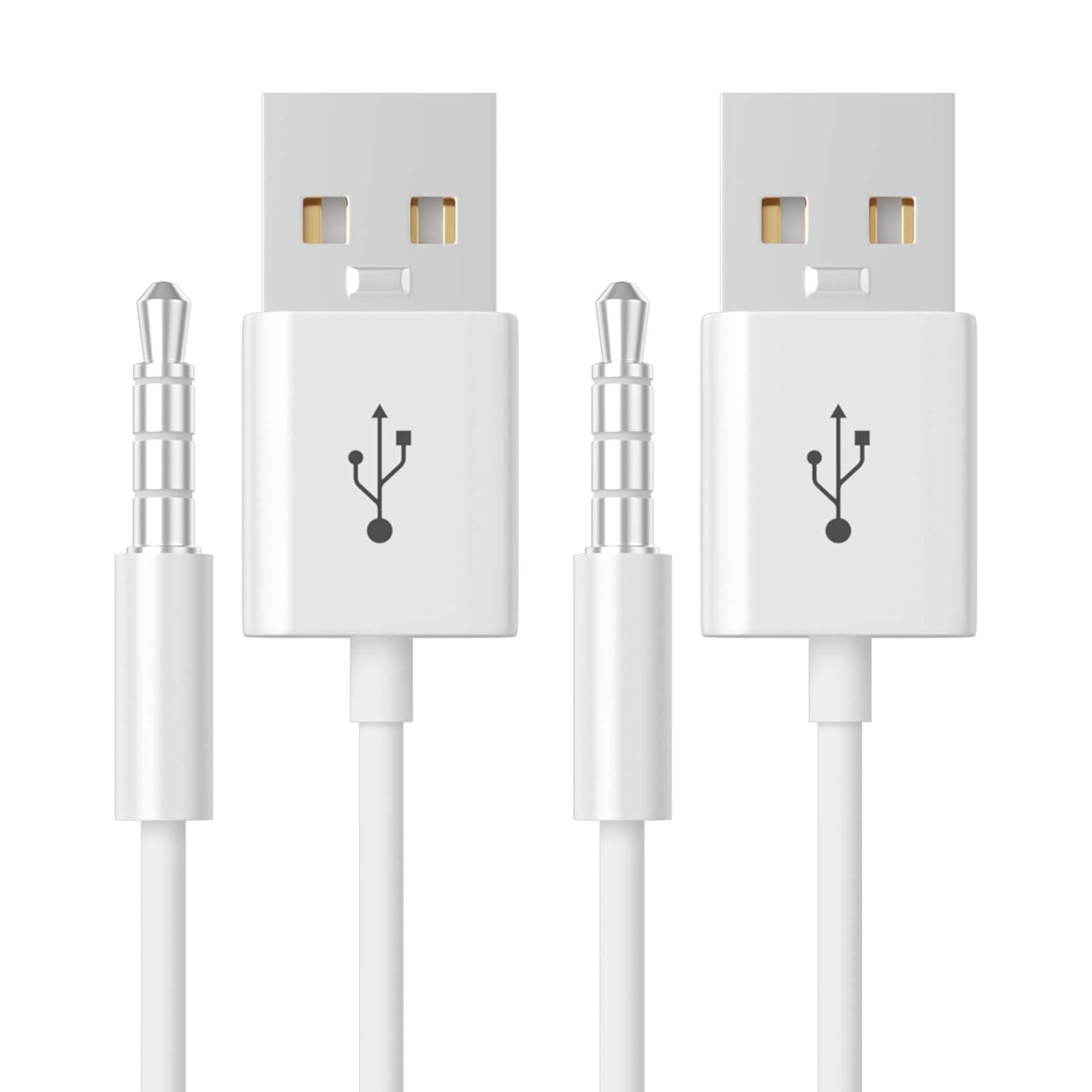 for Shuffle Cable, 2-Pack 3.5mm Jack Plug to USB Power Charger Sync Data Transfer 10.5cm Replacement Cable Compatible for Shuffle 3rd | 4th | 5th Gen MP3/MP4 Case, White