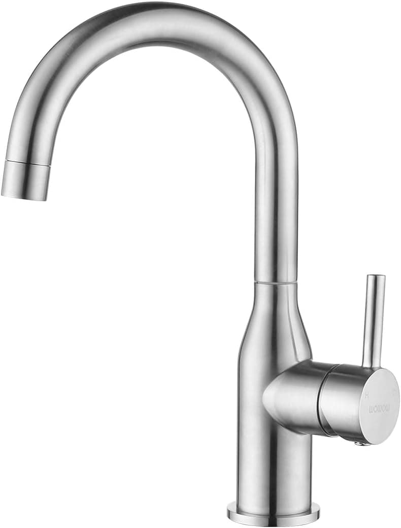WOWOW Single Handle Bar Sink Faucet 1 Hole Bar Faucet Brushed Nickel Small Kitchen Faucet Modern Commercial Faucet for Sinks RV Sink Faucet with Water Supply Lines