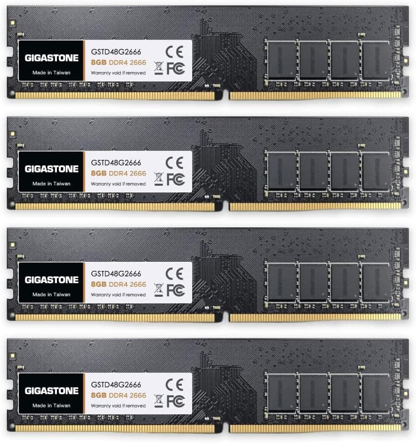 【DDR4 RAM】 Gigastone Desktop RAM 32GB (4x8GB) DDR4 32GB DDR4-2666MHz PC4-21300 CL19 1.2V 288 Pin Unbuffered Non ECC UDIMM for PC Computer Desktop Memory Module (Desktop ONLY)