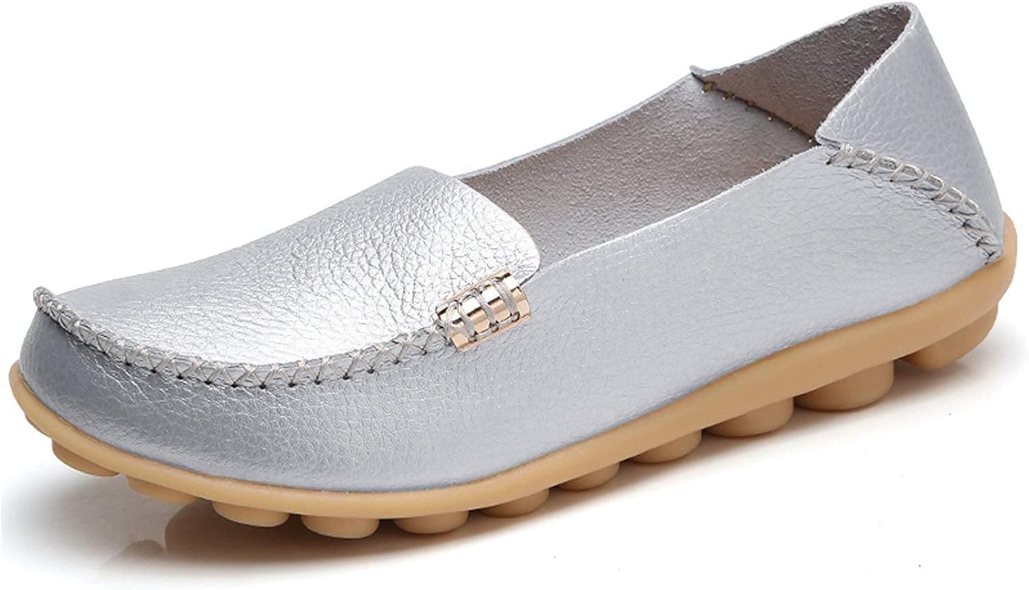 VenusCelia Women's Natural Comfort Walking Flat Loafer(10.5 M US,Silver)
