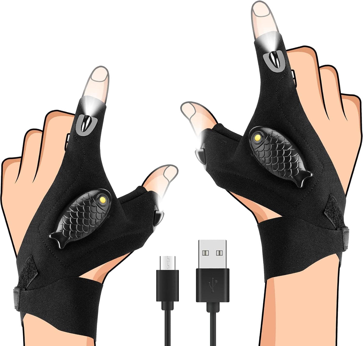 Calmsen LED Flashlights Gloves, Cool Gadgets for Men/Father Day, Gift for Men/Wowen, Repair and Outdoor Activities in Dark Spaces, Fishing Gifts for Men/Dad Who Have Everything - 1 Pair