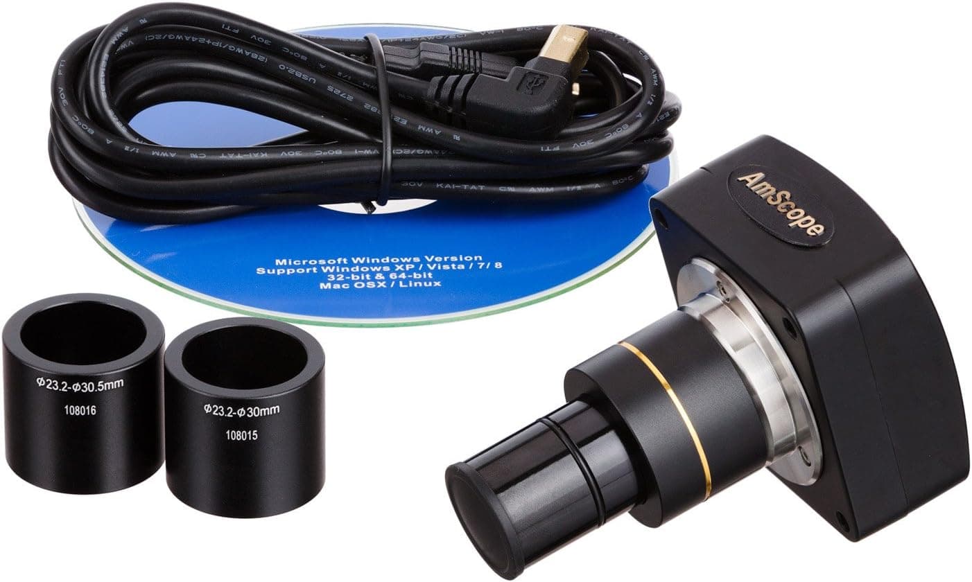 AmScope MU130 1.3MP USB2 Microscope Digital Camera + Editing & Measuring Software, Compatible with Windows XP/Vista/7/8 and Mac OS 10.6 & Up