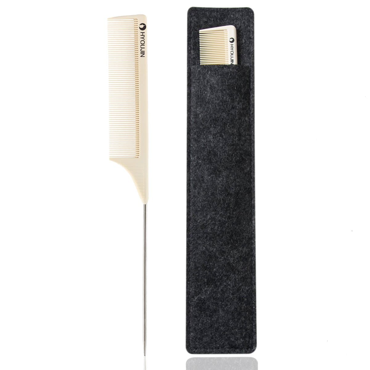HYOUJIN 608 Ivory white Anti Static Metal Pintail Comb Rattail comb Teaser Comb with Non skid Paddle for Hair Lifting Lightweight Heat Resistant