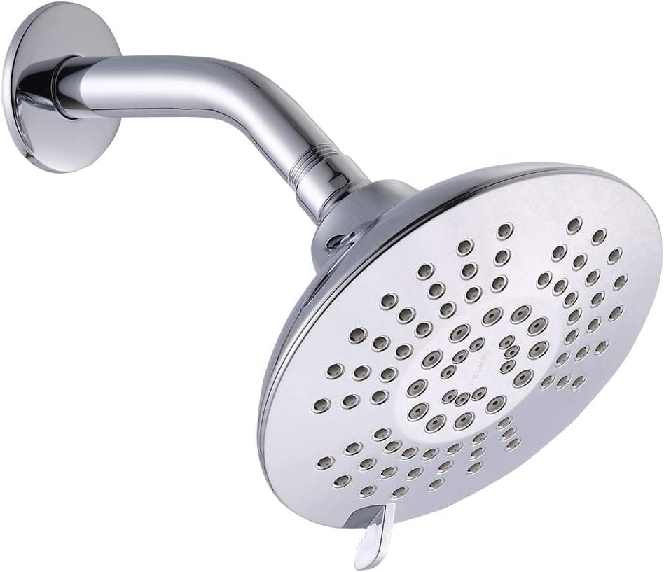 Delmei Rainfall Shower Head with Arm Fixed Mount 6 Inch 6 Setting Round Chrome Replacement Ultimate Overhead Waterfall High Pressure - Polished Chrome