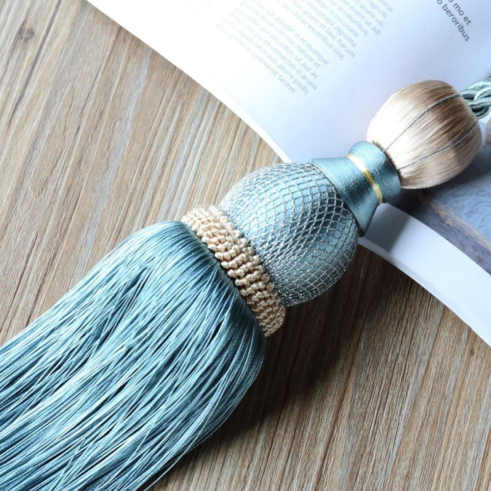Curtain Buckle One Pair European Style High-Grade Curtains Tieback Rope Tassel Holdbacks (Gray Blue)