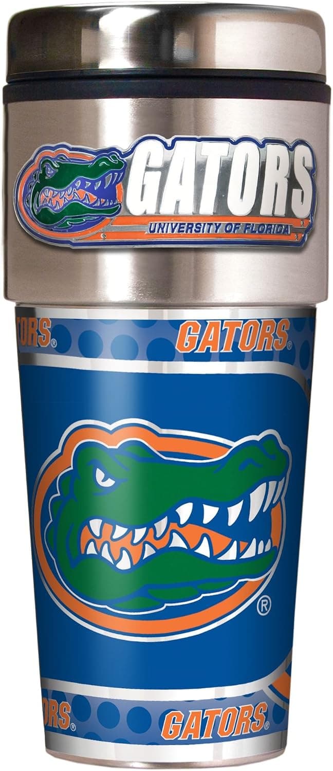 Great American Products NCAA Metallic Travel Tumbler, Stainless Steel and Black Vinyl, 16-Ounce
