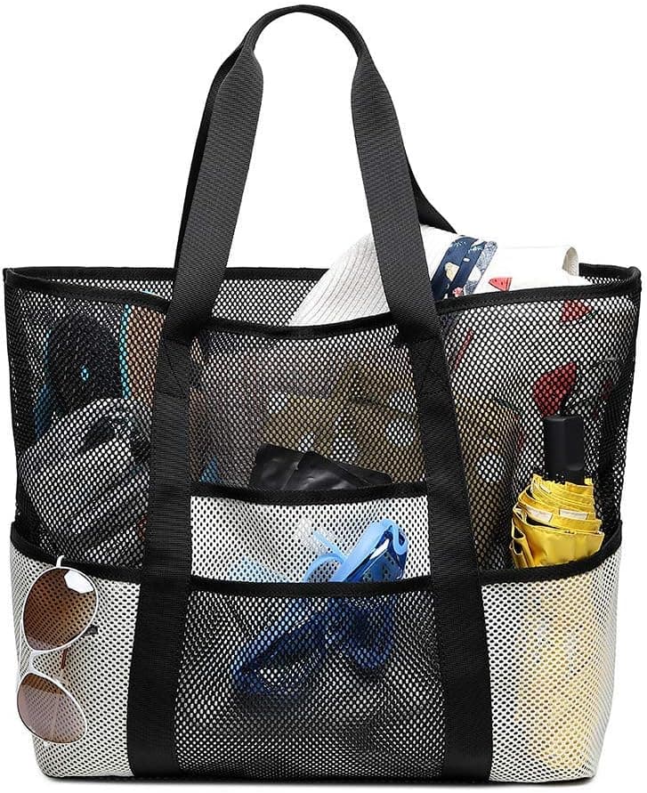 Kabden Over Sized Capacity Foldable Mesh Beach Travel Tote Bags for Pool Your Family to Beach, Pool, Fishing, Family Picnic.Waterproof Cell Phone Pocket.