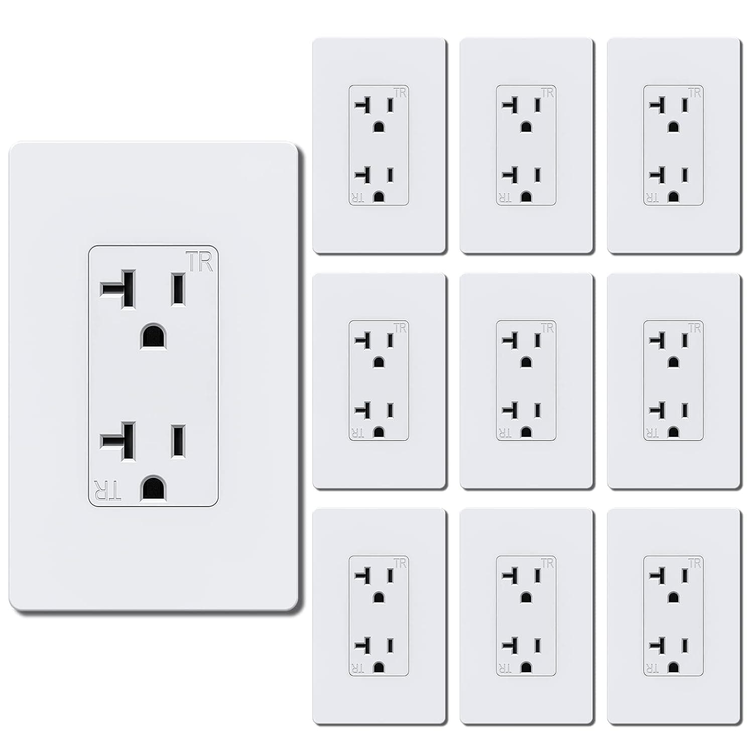 WEBANG Decorator Receptacle Outlet, Screwless Wall Plate Included, 20-Amp 125V Tamper Resistant Wall Outlet, 2-Pole, 3-Wire Self-grounding, ETL Listed, 10 Pack, White