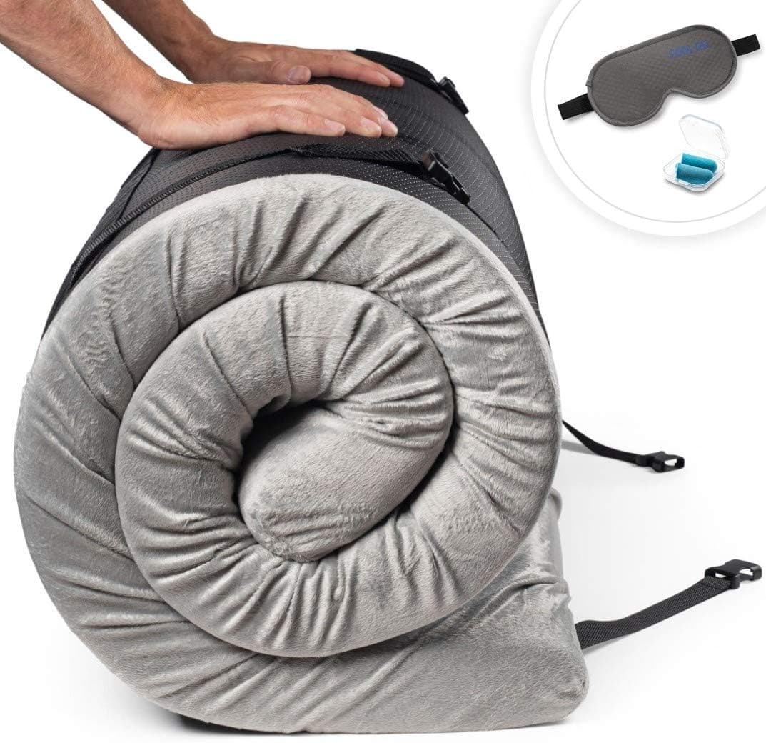 CertiPUR-US Memory Foam Camping Mattress Pad | Portable Roll Up Sleep Mat for Floor, Tent, Car | Single, Twin, Kids Guest Bed Outdoor Cot, Foldable Lightweight w/Removable Waterproof Cover, Travel Bag