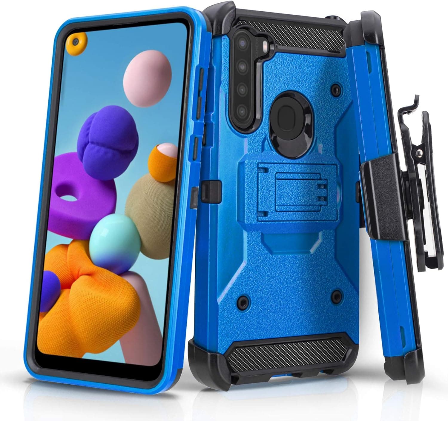 CasemartUSA Phone Case for [Samsung Galaxy A21], [Tank Series][Blue] Shockproof Cover with Built-in Kickstand & Belt Clip Holster for Samsung Galaxy A21 (Verzion, Boost Mobile, T-Mobile, Metro)
