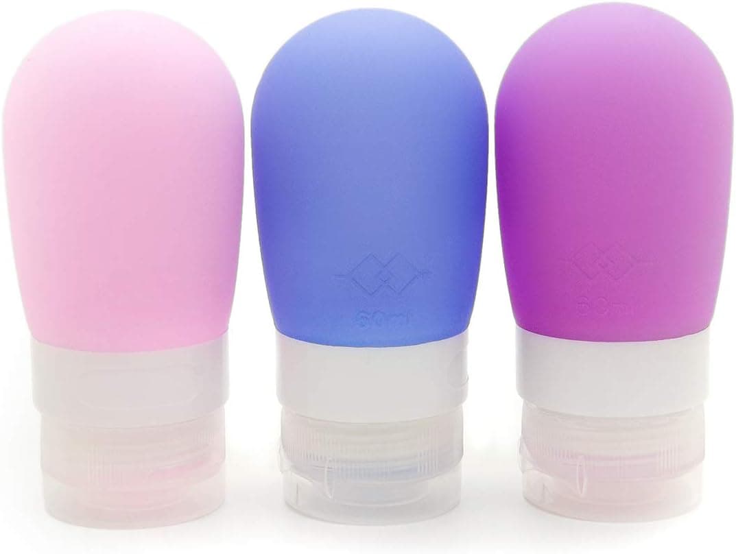 Maxforlife Silicone Travel Bottle Set Body Lotions Bottle Shampoo Conditioner Bottle Wide Opening Leak Proof Design Pink Blue Purple 2OZ 3pack in Bag