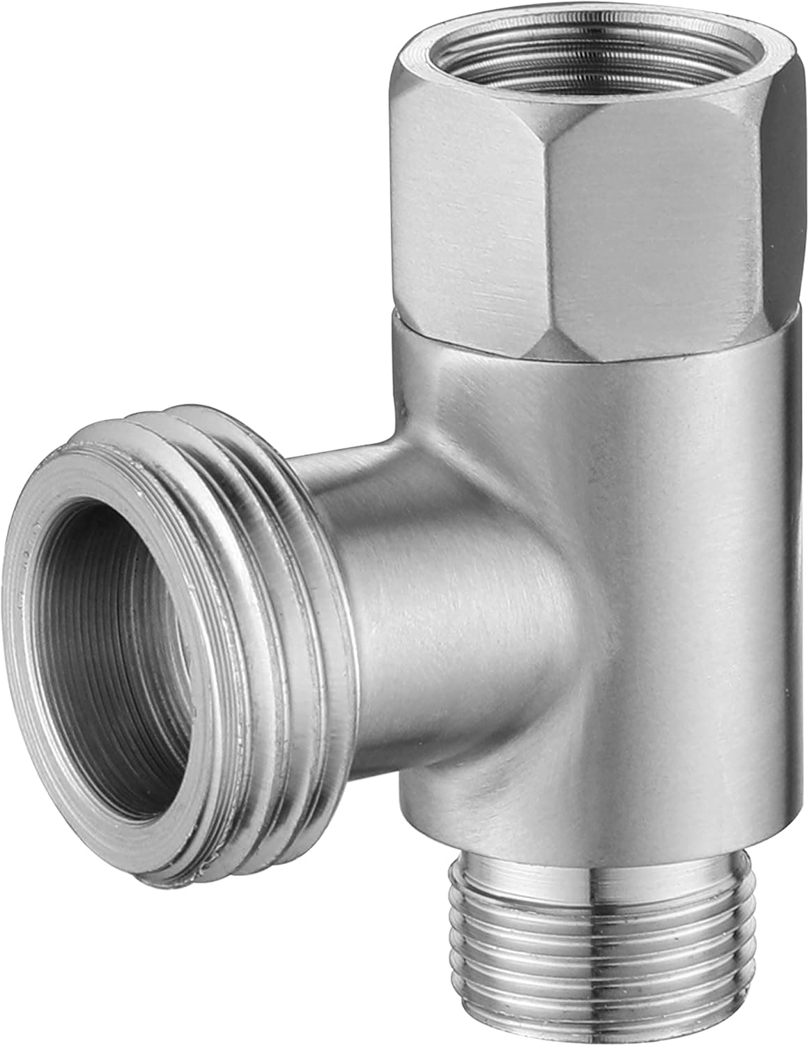 3/8 x 1/2 Adapter T Connector for Shutoff Valve, ADD-A-Tee Adapter 3 Way Valve 3/8 Tee Compression, Stainless Steel Splitting Water Supply T Pipe Fitting for Bidet Hose, Angle Stop Valve T Connector