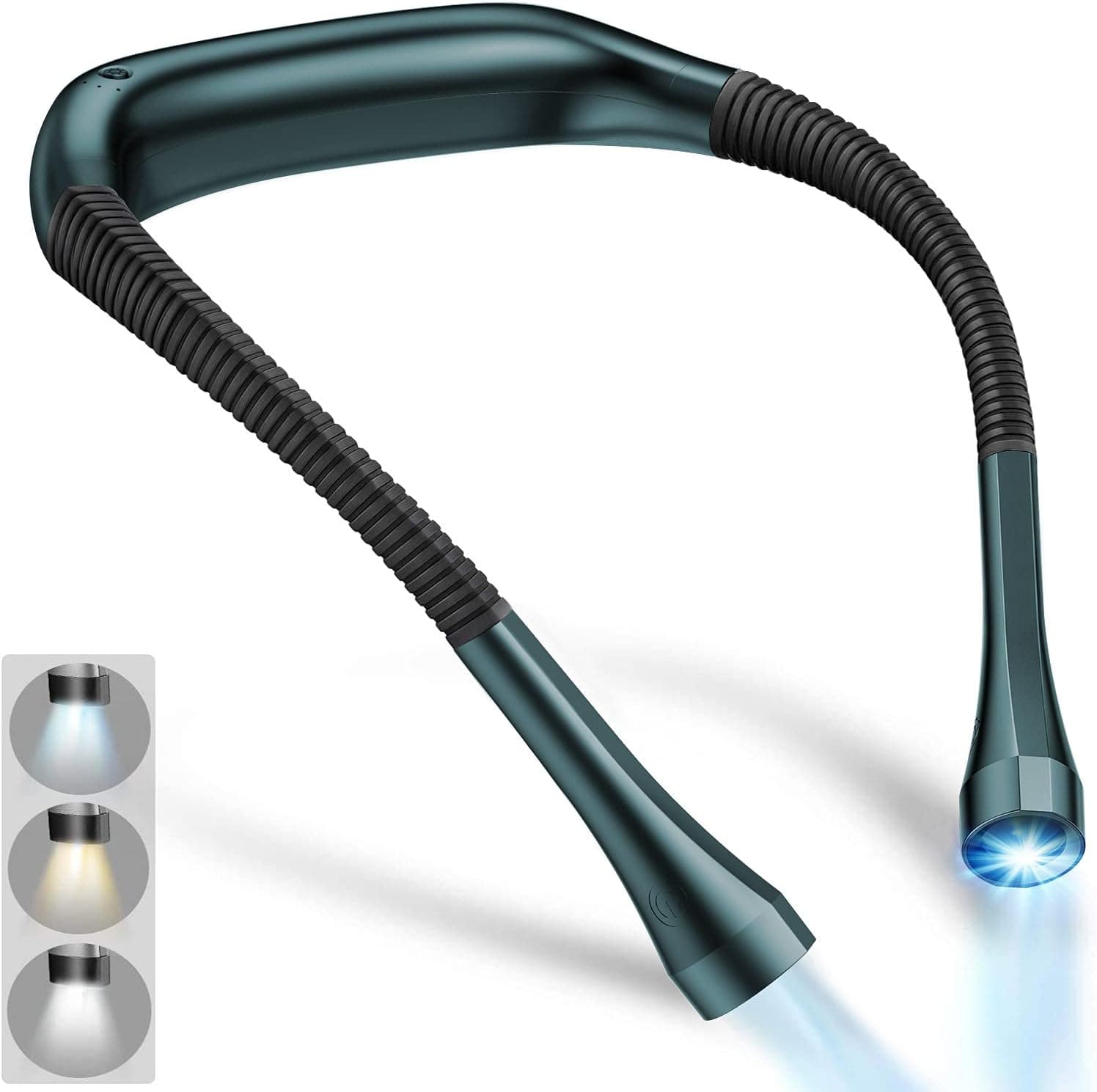 CHOOBY LED Neck Reading Light, Book Light for Reading in Bed, 3 Colors, 3 Brightness Levels, Bendable Arms, Rechargeable, Long Lasting, Perfect for Reading, Knitting, Camping, Repairing (Dark Cyan)