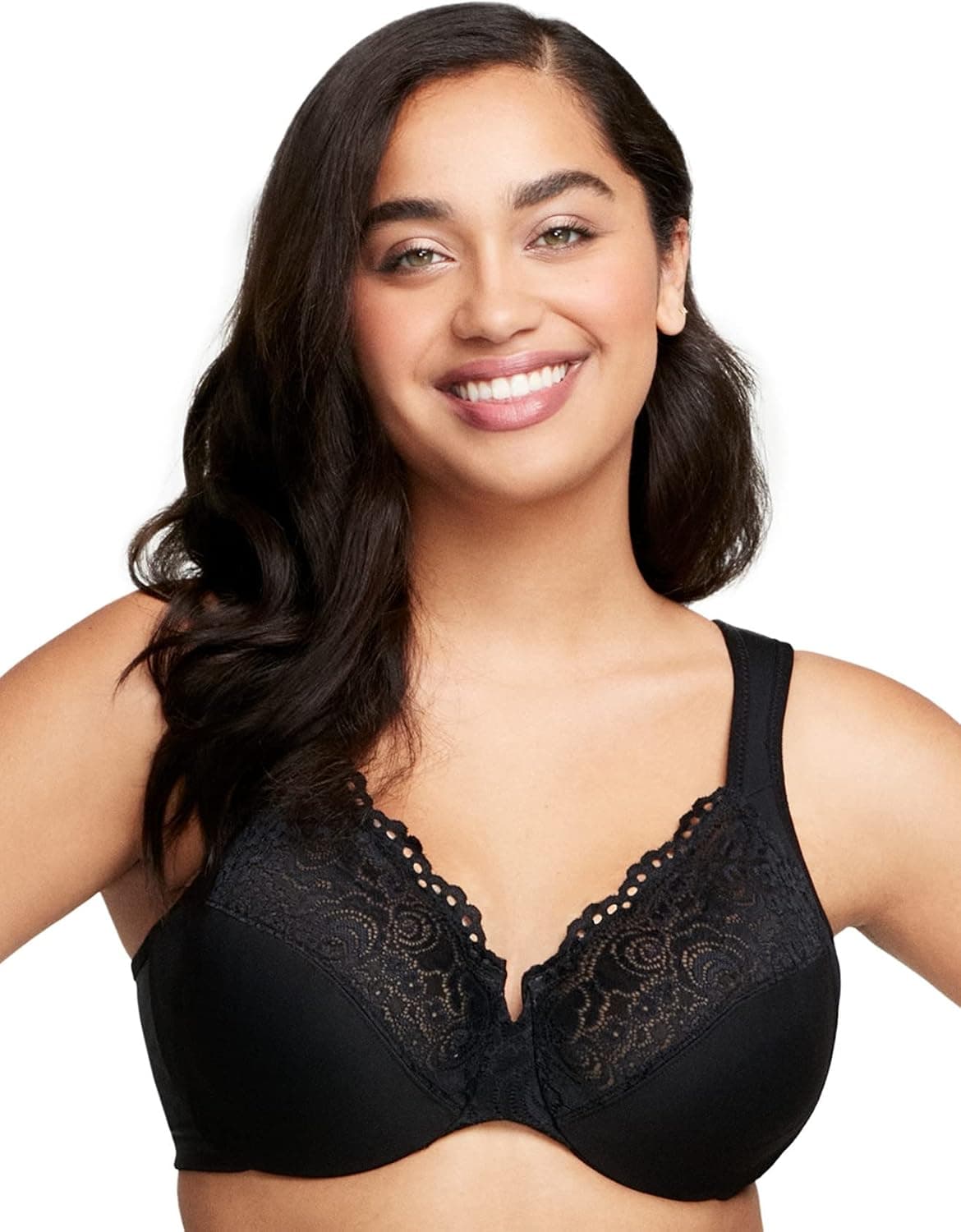 Glamorise Women's Plus Size Low Cut Wonderwire Lace Bra Underwire #1240