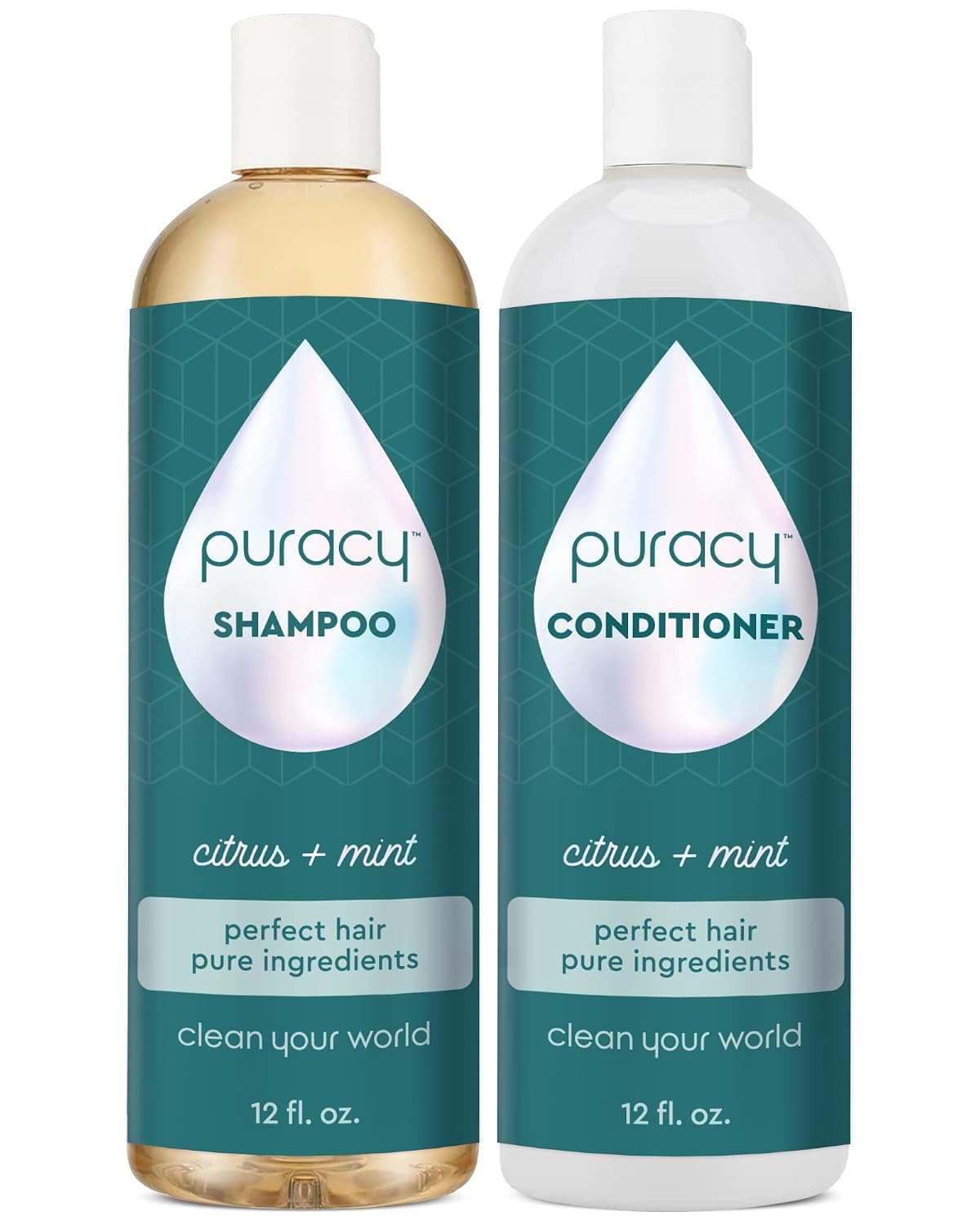 Puracy Shampoo & Conditioner Set – Perfect Hair, Pure Ingredients – Days of Great Hair for Fine, Medium, or Color-Treated Hair Types, Rosemary Oil to Stimulate Hair Growth & Thickness, with 20+ SuperPlant Ingredients, 12 Oz (2-Pack)