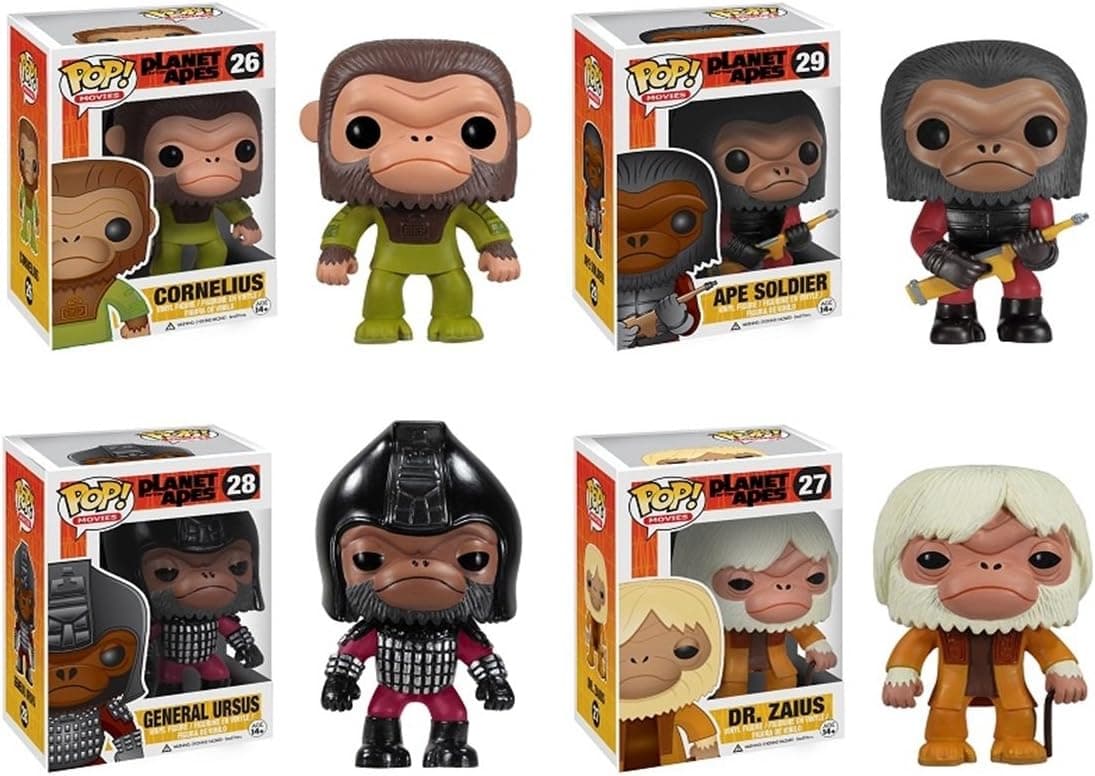 Funko Pop! Vinyl Planet of the Apes Set of 4: Cornelius, Dr. Zaius, General Ursus & an Ape Soldier