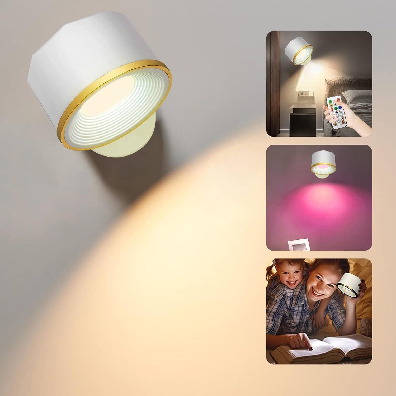 MLOQI Wall Sconces Battery Operated Indoor with 16 Colors, Touch Control, Remote Control, Wireless Picture Lights Battery Wall Lights Rechargeable Wall Lamps for Bedroom Living Room (White)