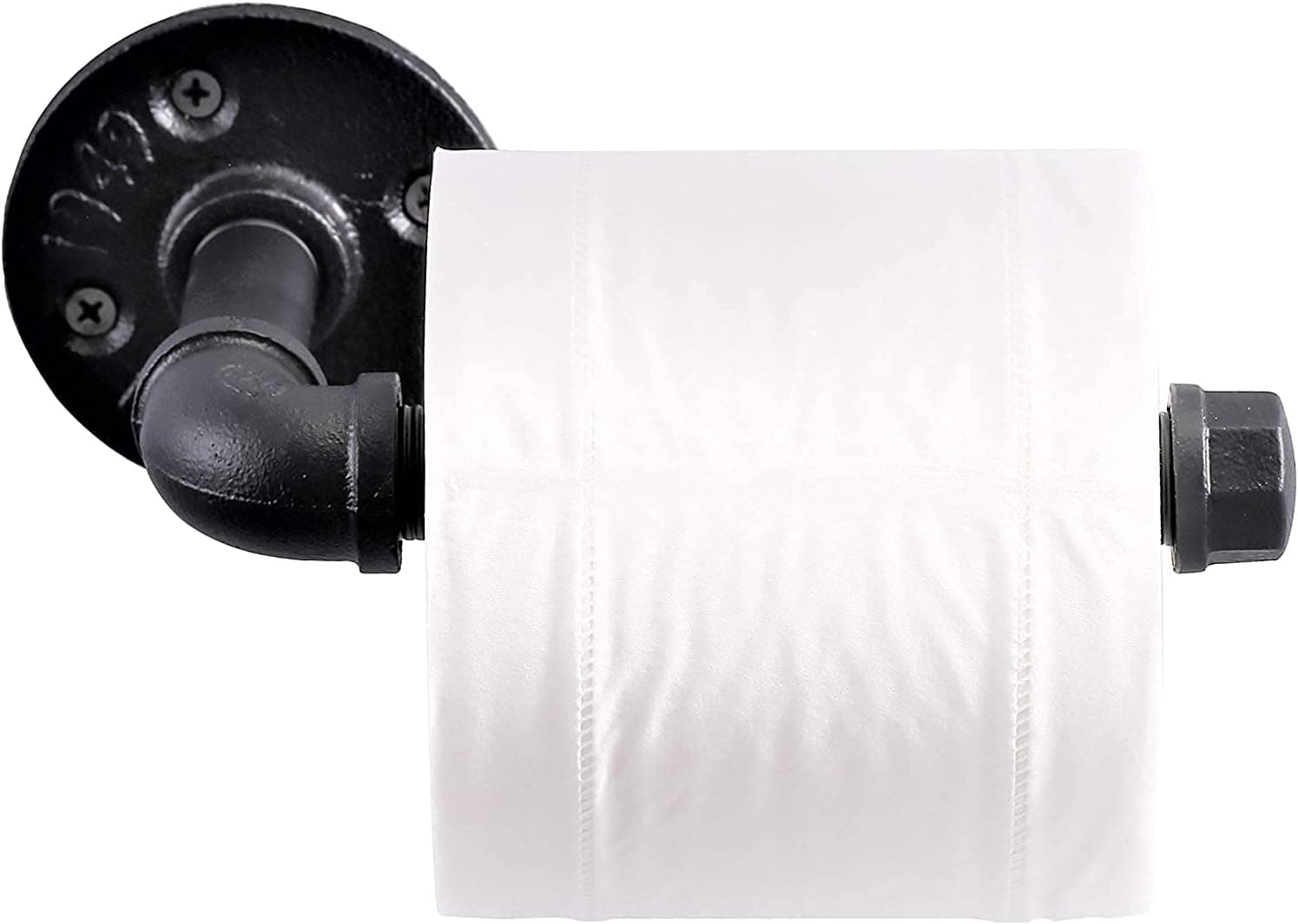 Industrial Style Toilet Paper Holder Vintage Metal Iron Pipe Wall Mounted Towel Rack Roll Holder for Bathroom Kitchen Bedroom,Rust Free,Matte Black