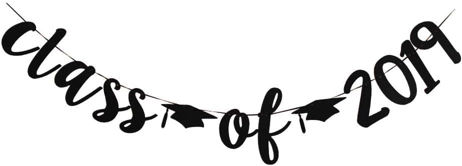 Class of 2019 Black Glitter Banner for Congrats Grad/Graduation Party Sign Decors, 2019 Graduation Party Bunting