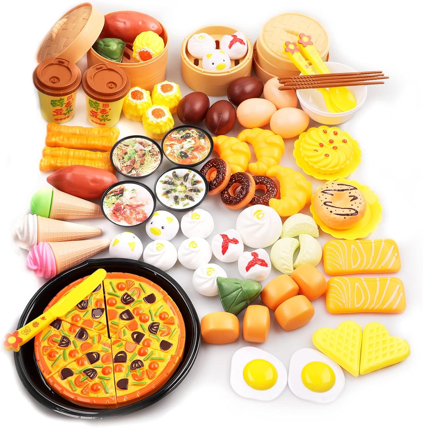 oADANNUo Play Food 88 PCS Dim Sum Play Food Toy for Kids Kitchen Toddler Imaginative Development Toys, Fun Educational Game Accessories Perfect Educational Toy for Toddlers Boys & Girls