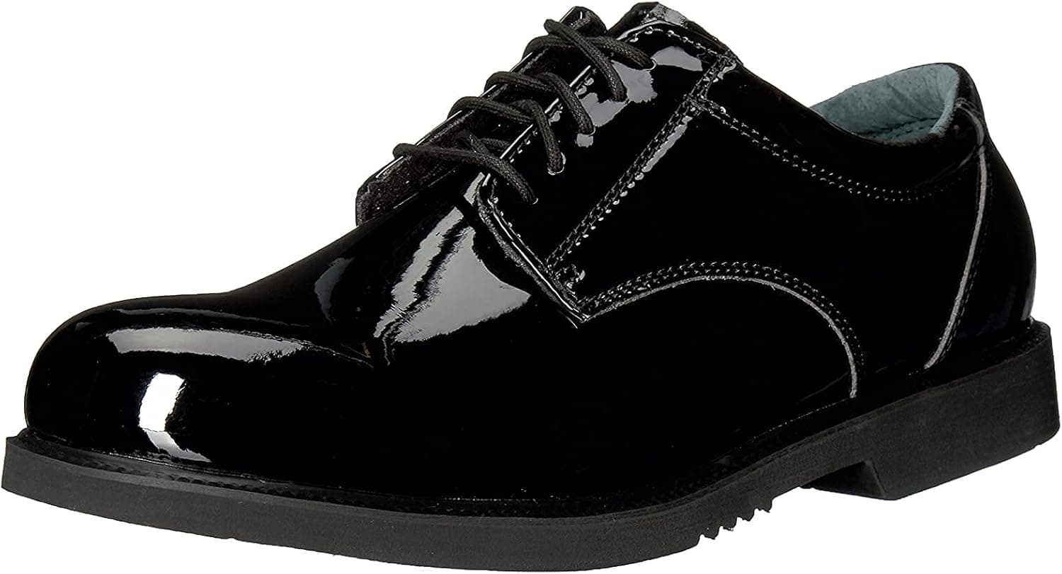 Thorogood Uniform Classics High-Gloss Black Poromeric Oxford Dress Shoes for Men and Women with EVA Cushion Flex Footbed and Non-Marking Non-Slip Rubber Outsole