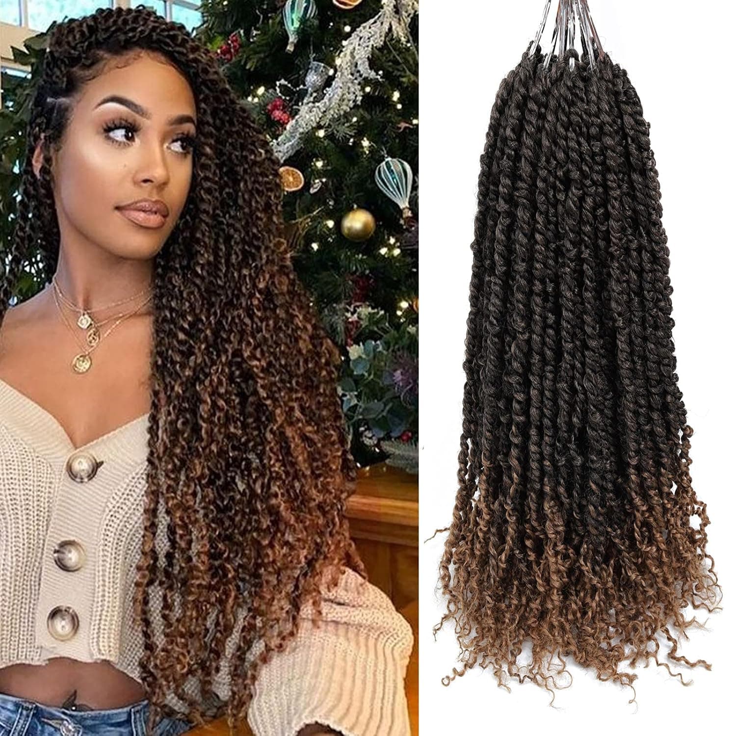 Passion Twist Crochet Hair,18 Inch 6 Packs Pre-twisted Passion Twist Hair,Prelooped Crochet Braids,Ombre Synthetic Curly Crotchet Braiding Hair For Black Women (18",T1B/27#)