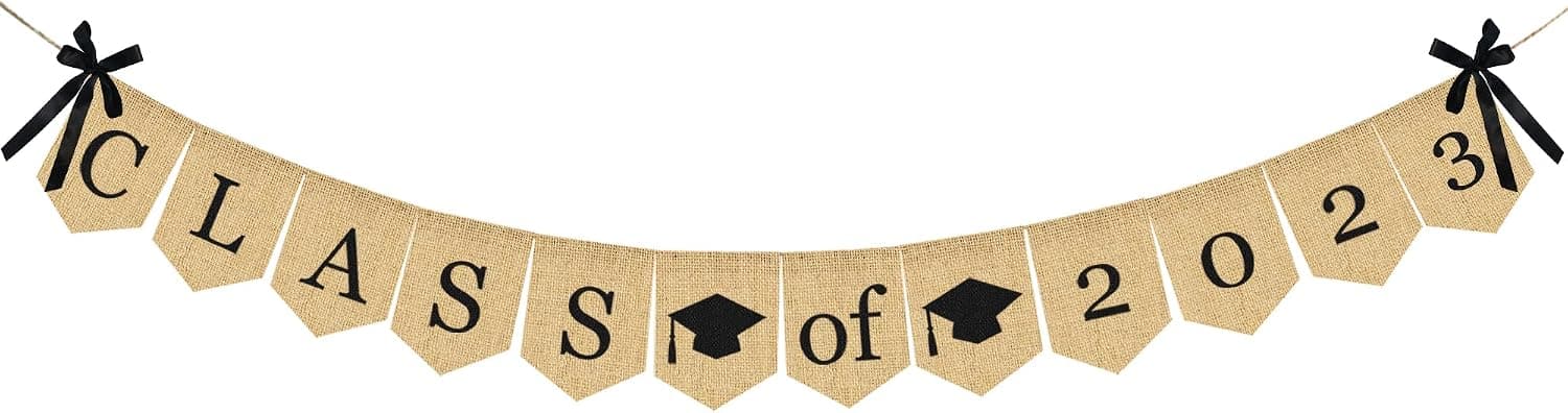Burlap Class of 2023 Graduation Banner - No DIY Required | Rustic Vintage Graduation Decorations Sign for College Grad Party and High School Graduation Party Supplies 2023
