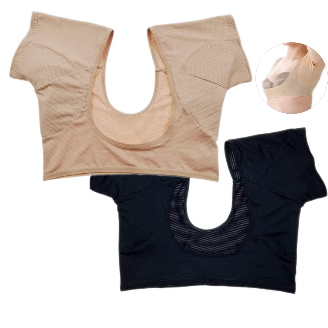 iphree 2 Pack Underarm Sweat Pads for Women Armpit Sweat Pads Reusable Breathable Guard Shield Underwear Vest, Black