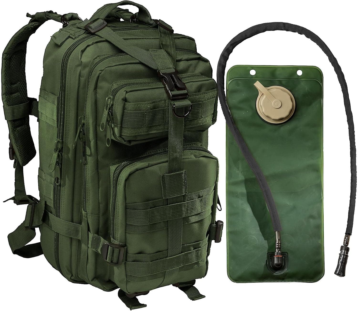 Tactical Assault Military Army Style Backpack By Monkey Paks -Hydration Water Bladder Included Water Resistant Rucksack MOLLE Compatatible Great for Bug Out Bag or Daypack Multiple Pockets