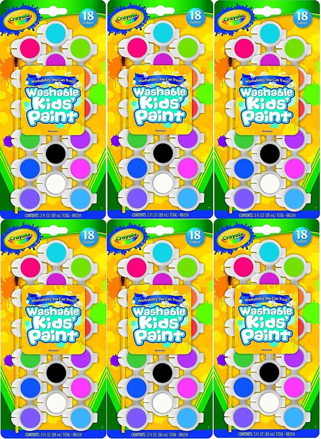 Crayola Washable Kid's Paint Assorted Colors 18 Each (Pack of 6)